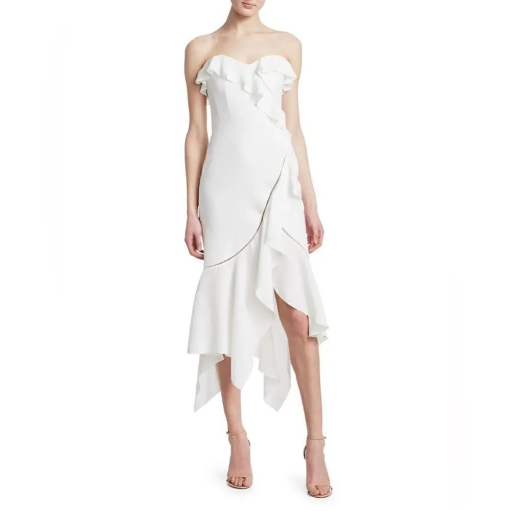 Jonathan Simkhai Assymetric Ruffle Dress size 4 white
